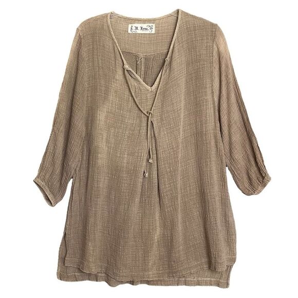 M. Rena Tops - M. Rena Boho Lagenlook Gauze Tunic Womens Medium Beachy Artsy Breezy Made in USA